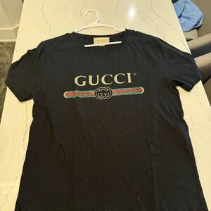 Gucci Black T-Shirt with Green and Red Accents